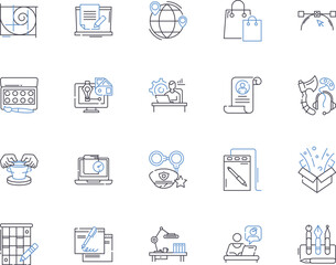Freelance and professions outline icons collection. Freelance, professions, contractor, freelancer, entrepreneur, job, work vector and illustration concept set. independent, self-employed, consultant