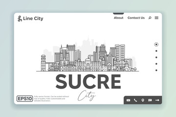 Sucre, Bolivia architecture line skyline illustration. Linear vector cityscape with famous landmarks, city sights, design icons. Landscape with editable strokes.