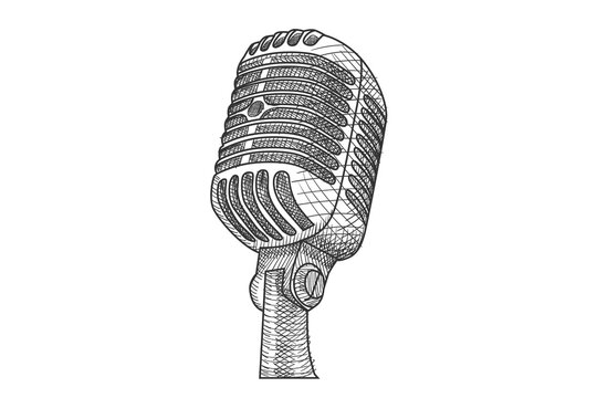Jazz retro studio microphone illustration linear style