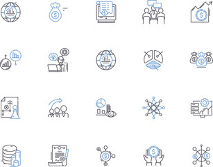 Economy outline icons collection. Finance, market, wealth, capital, banking, revenue, trade vector and illustration concept set. growth, stocks, industry linear signs
