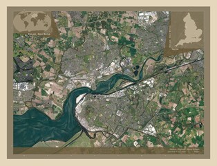 Fototapeta premium Halton, England - Great Britain. High-res satellite. Labelled points of cities