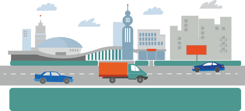 City landscape with cars. Vector illustrations