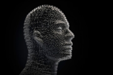 Human head shape made from a large grid with string, concept, illustration, copyspace. Generative ai