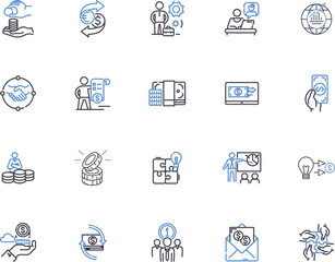 Making money outline icons collection. Earn, Earnings, Gains, Invest, Investing, Profit, Profitable vector and illustration concept set. Prosper, Riches, Accrue linear signs