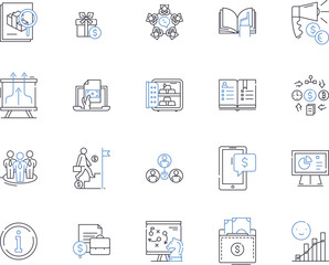 Stocks and bonds outline icons collection. stocks, bonds, investment, securities, equity, debt, market vector and illustration concept set. exchange, trading, broker linear signs