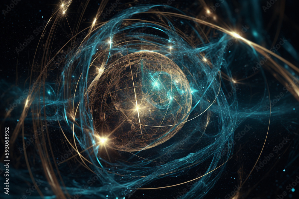 Wall mural 3d render of abstract fractal surreal mechanism in cosmic space, concept of multiple universe and hy