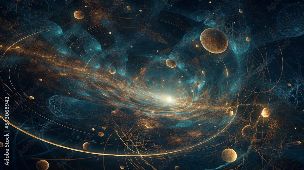 Wall mural 3d render of abstract fractal surreal mechanism in cosmic space, concept of multiple universe and hy