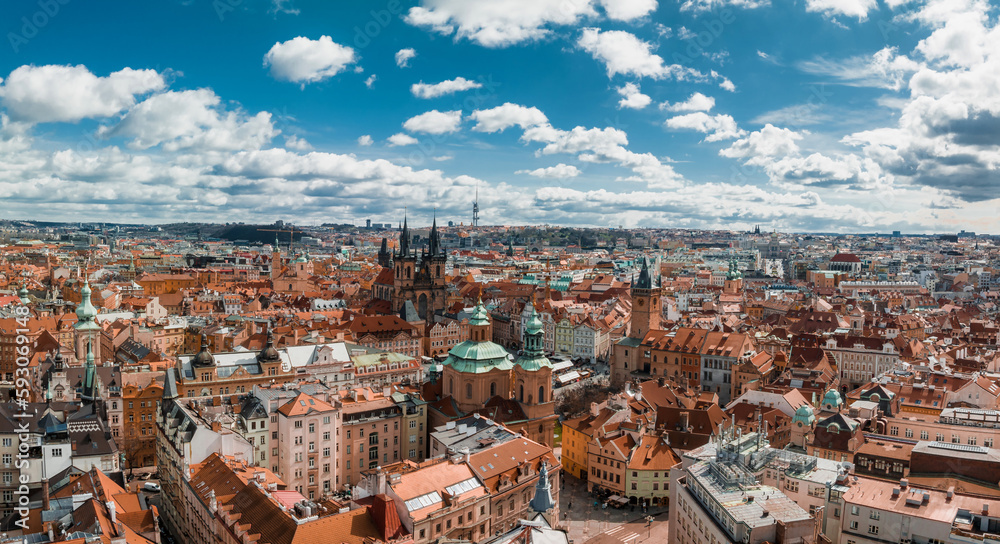 Canvas Prints scenic spring panoramic aerial view of the old town pier architecture and charles bridge over vltava