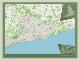 Hastings, England - Great Britain. OSM. Labelled points of cities