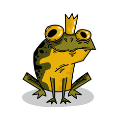 Frog prince with a crown. Isolated on a white. Stock vector cartoon illustration.
