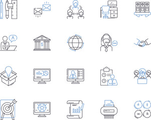 Corporation business outline icons collection. Corporate, Business, Enterprises, Enterprises, Entrepreneurship, Companies, Conglomerates vector and illustration concept set. Mergers, Partnerships
