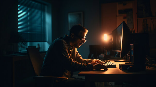 Mann konzentriert vor einem Computer KI