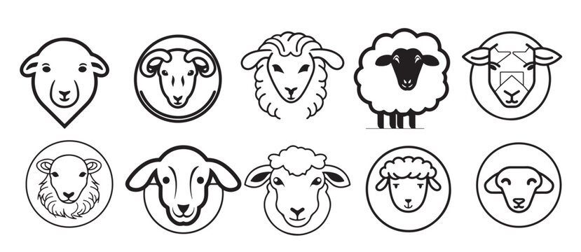 Sheep logo set sketch hand drawn illustration