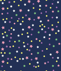 MULTICOLOR STARS AND POLKA DOTS SEAMLESS PATTERN ALL OVER PRINT VECTOR