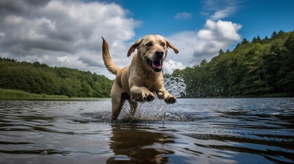 Splash! - A Labrador Retriever jumping into a lake
