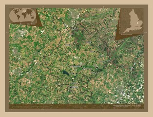 Huntingdonshire, England - Great Britain. Low-res satellite. Labelled points of cities