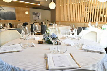 Beautiful table set for an event party or wedding reception. Wedding