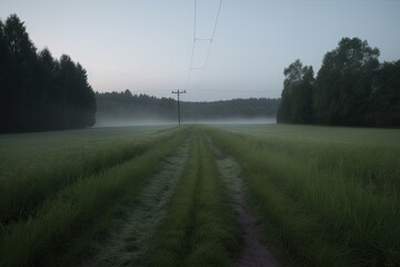 a june grass and the mist of a late-afternoon sky. Generative AI - obrazy, fototapety, plakaty