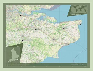 Kent, England - Great Britain. OSM. Labelled points of cities