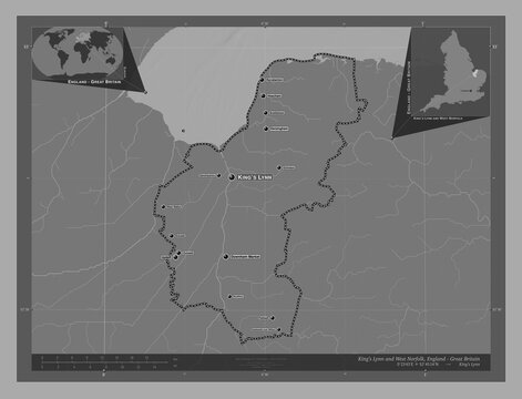 King's Lynn and West Norfolk, England - Great Britain. Bilevel. Labelled points of cities