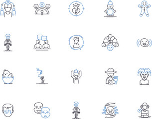 Funny people outline icons collection. Humorous, Comic, Comedian, Cheerful, Amusing, Lighthearted, Jocular vector and illustration concept set. Teasing, Playful, Joking linear signs