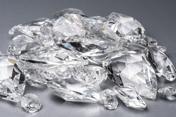 Glass crystals on a grey table.