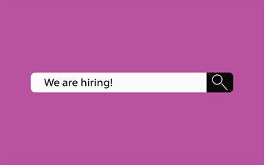 we are hiring! job requirement, employment, hiring vector illustration with purple background