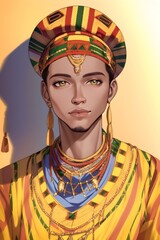 Handsome african man in a dashiki dress in anime style digital painting illustration