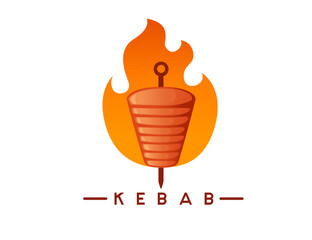 Kebab grill meat with skewer and fire logo design vector illustration on white background