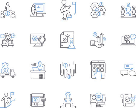 Employee advance outline icons collection. Employee, Advance, Salary, Bonus, Wages, Paycheck, Allowance vector and illustration concept set. Reimbursement, Benefit, Stipend linear signs