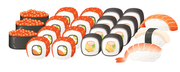 Set of sushi roll food delivery service menu vector illustration on white background