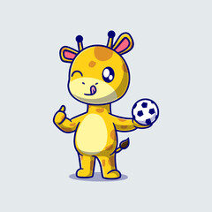 cute giraffe holding a ball cartoon vector icon illustration. animal nature icon concept isolated premium vector. flat design