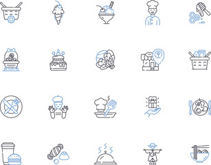Bakery outline icons collection. bread, pastry, cake, muffin, croissant, bagel, doughnut vector and illustration concept set. cookie, biscuit, scone linear signs