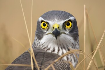 Obraz premium Eagle eye captured in close-up by a male Northern Harrier. Generative AI