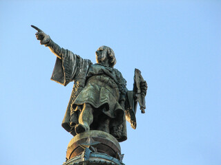 The Columbus Monument, also known as Monument a Colom in Catalan and Monumento a Colon or Mirador de Colon in Spanish, honor of Columbus' first voyage to the Americas.  Image has copy space.