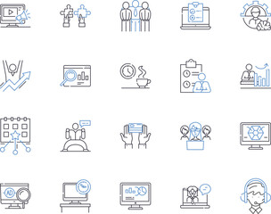 Wirking and career outline icons collection. Work, Career, Job, Professional, Employment, Advancement, Promotion vector and illustration concept set. Pursuit, Pursue, Growth linear signs