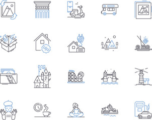 City centre shopping outline icons collection. Urban, Mall, Bazaar, Hub, Marketplace, Central, Retail vector and illustration concept set. Outlet, Commercial, Boutique linear signs