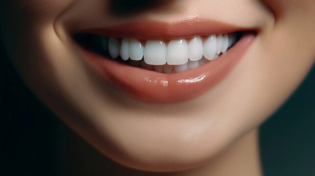 This is an advertisement for Banner's tooth whitening services, showcasing a close-up of a female's perfect white teeth with a shade guide to illustrate the bleach color.  Generative AI