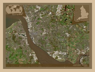 Liverpool, England - Great Britain. Low-res satellite. Labelled points of cities