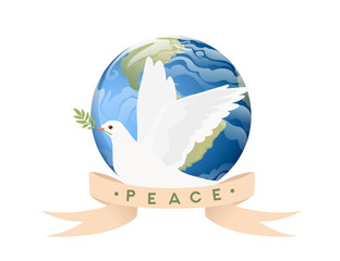 International peace day sign with white pigeon bird and planet earth vector illustration