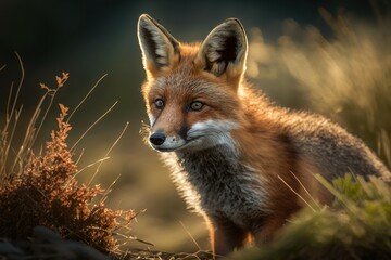 Portrait of a cute beautiful fox, selective focus. AI generated, human enhanced