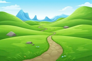 Obraz na płótnie Canvas scenic path winding through lush green hills in the countryside. Generative AI