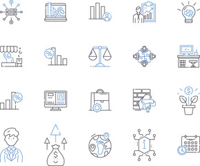 Business analysis outline icons collection. Business, Analysis, Strategy, Process, Model, Planning, Requirements vector and illustration concept set. Market, Data, Cost linear signs
