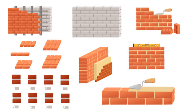 Set of brick walls vector illustration on white background