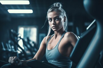 Woman exercising in a fitness club. The concept of a healthy lifestyle. AI generated, human enhanced
