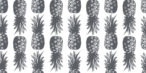 tropical pineapple pattern seamless vector black and white background, for wallpaper, surface design, textile and fabric