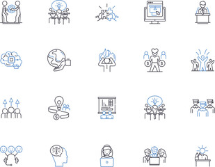 Motivation outline icons collection. Inspire, Excite, Stimulate, Incentive, Ambition, Drive, Encourage vector and illustration concept set. Enthusiasm, Aspiration, Persistence linear signs