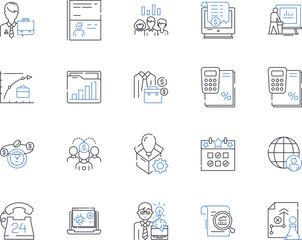 Business incomes outline icons collection. Incomes, Business, Revenue, Profit, Gains, Earnings, Sales vector and illustration concept set. Salaries, Investments, Customers linear signs