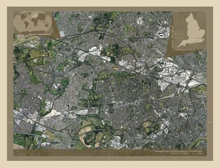 London Borough of Ealing, England - Great Britain. High-res satellite. Labelled points of cities