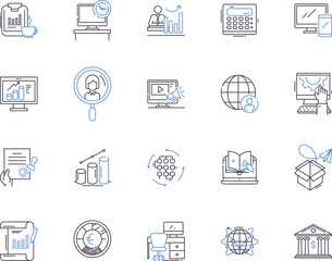Corporation workflow outline icons collection. Corporate, Workflow, Process, Management, Automation, Systems, Analysis vector and illustration concept set. Data,Productivity,Business linear signs